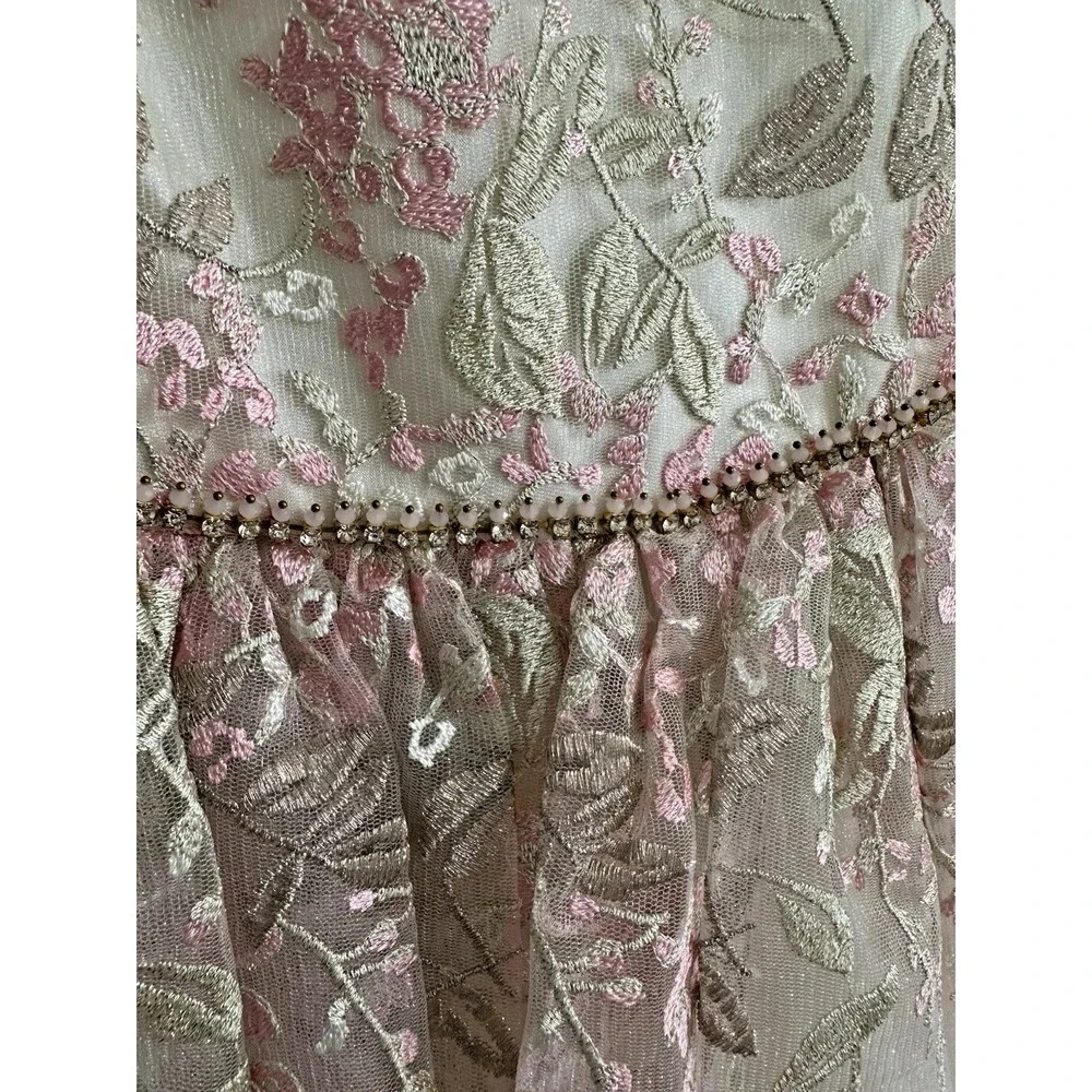 Rare Editions Girls 2T Floral Embroidered Party Dress Wedding Pink Cream Gold